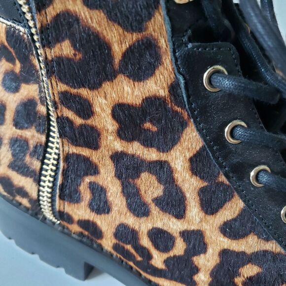 Michael Kors ROSARIO Leather Calf Hair Leopard Cheetah Combat Boots 7 7M brown - Picture 11 of 11